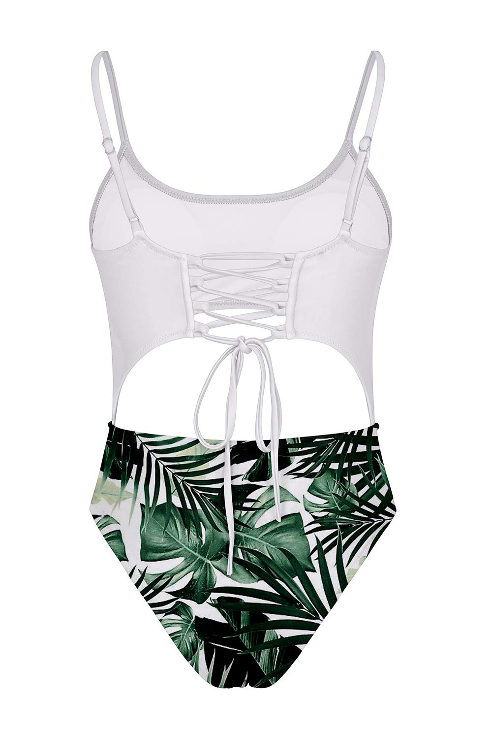 Meyeeka Damski kombinezon typu Scoop z wycięciem pod szyją z przodu, z wysokim krojem, monokini One Piece Swimsuit (S, Leaf)