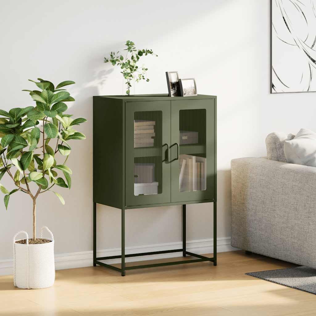 Credenza Verde Oliva in Acciaio Laminato a Freddo 68x39x107 cm con 4 Scomparti e 2 Ante, Mobile Portaoggetti Robusto e Stabile per Ampio Spazio di Conservazione,