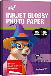 Uinkit Papel fotográfico brilhante branco brilhante de um lado - 4 x 6 polegadas 180 g/m², 50 folhas de papel para jato de tinta de tinta seca instantânea, resistente a arranhões, impressão de fotos