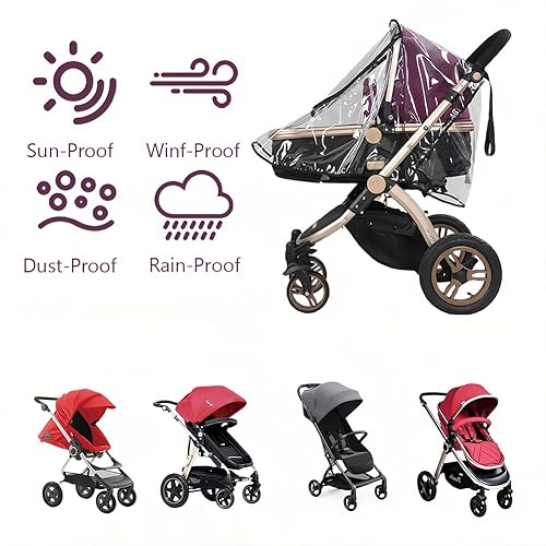Miniatura 6 de Funda de lluvia para cochecito, 1 unidad, universal, transparente, transpirable, impermeable, resistente al viento, a prueba de polvo, accesorio