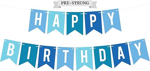 Cartel de feliz cumpleaños pre-encordado – No DIY – Cartel azul para fiesta de cumpleaños – Pre-encordado en hebras de 6 pies – Decoración azul