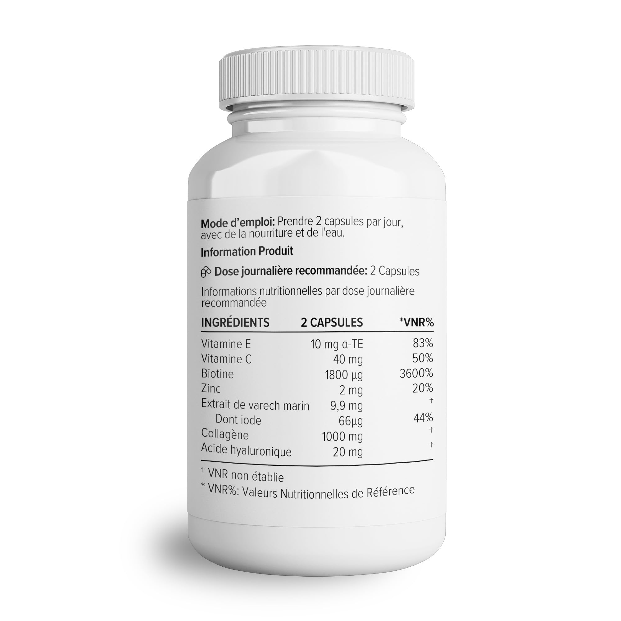 Complexe collagène Theonia 60 capsules, acide hyaluronique & varech marin | vitamine E, C, biotine, ongles sains, peau, métabolisme des articulations des cheveux, supplément marin de type 1