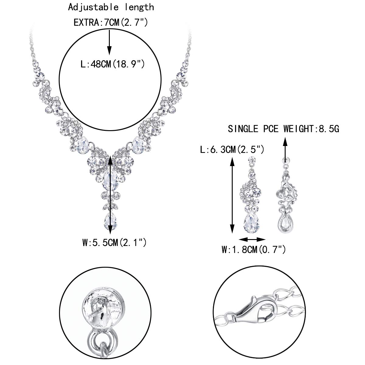 EVER FAITH Rhinestone Crystal Bridal Floral Wave Teardrop Necklace Earrings Set