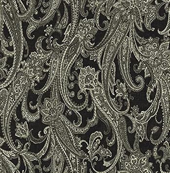 Wallpaper Black Gray Cream Large Elongated Paisley, by Wallquest