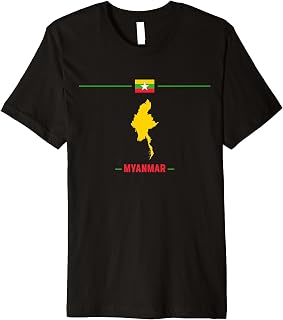 Map of Myanmar isolated with flag and name of the country Premium T-Shirt