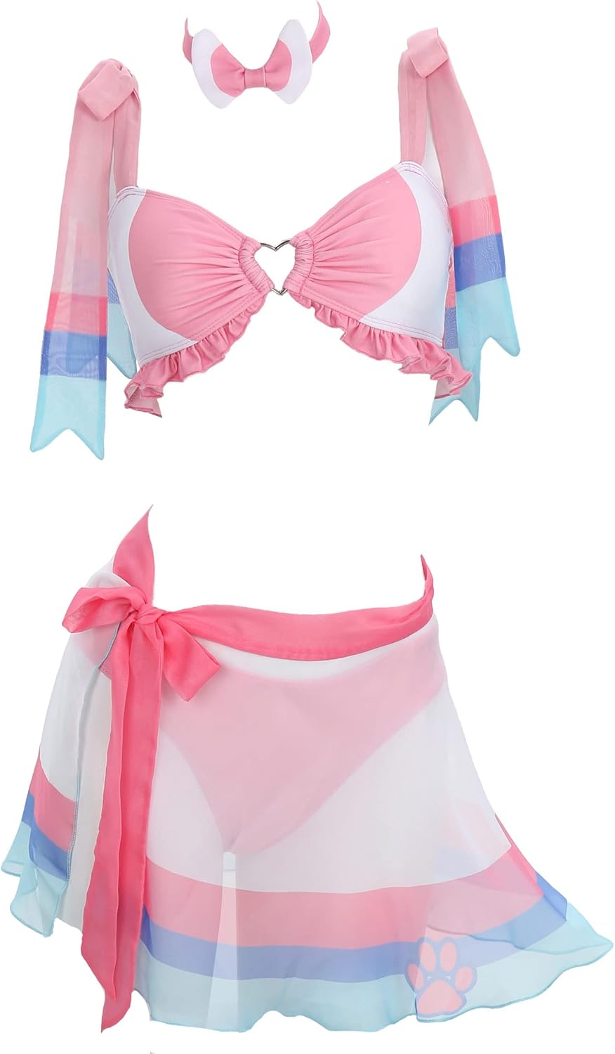 haikyuu Women Anime Derivative Bikini Set with Wrap Skirt Kawaii Swimsuit Lace-up Bathing Suit Two Piece Swimwear