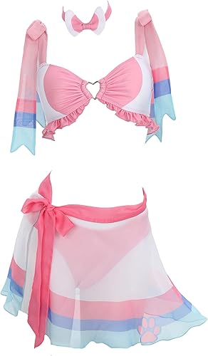 haikyuu Conjunto de bikini derivado de anime para mujer con falda envolvente, traje de baño Kawaii con cordones, traje de baño de dos piezas
