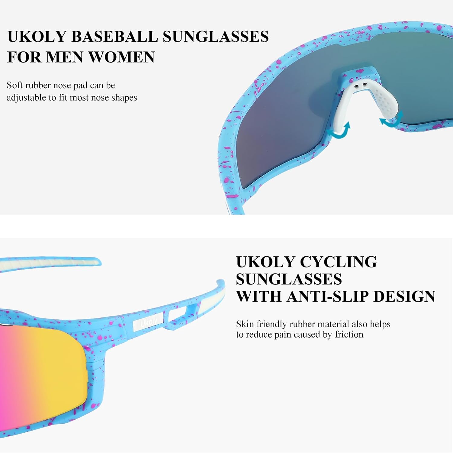 Ukoly Cycling Glasses Running Baseball Fishing Golf Sunglasses For Men Women,Sports Sunglasses HD Lens UV400coating 620 - Image 5