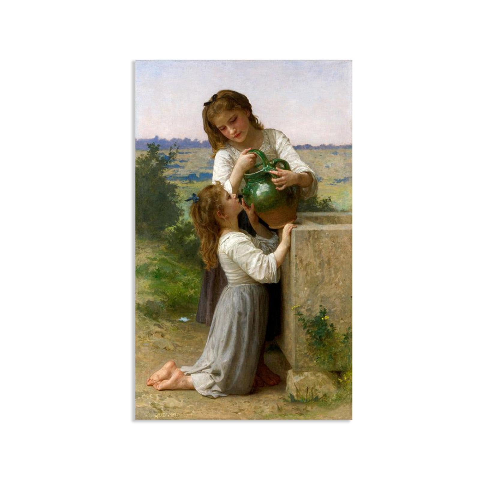 William-Adolphe Bouguereau Wall Art At The Fountain Print on Canvas Reproductions of Famous Paintings Wall Decor for Living Room Bedroom Bathroom Home Decor 50x30cm frameless
