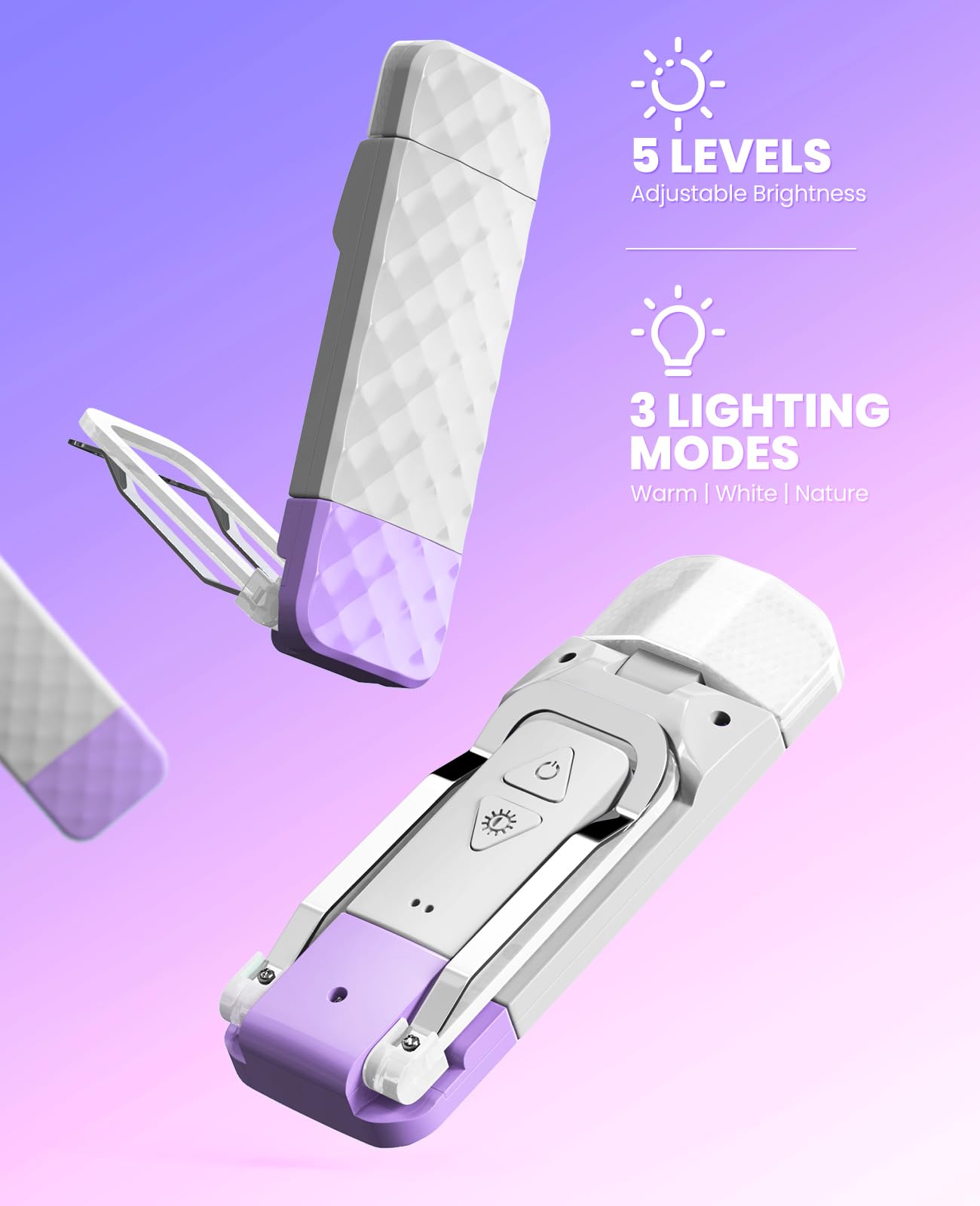 Opaul Reading Light with Timer, Clip-on LED Book Light, 3 Colors & 5 Brightness (White, Purple)