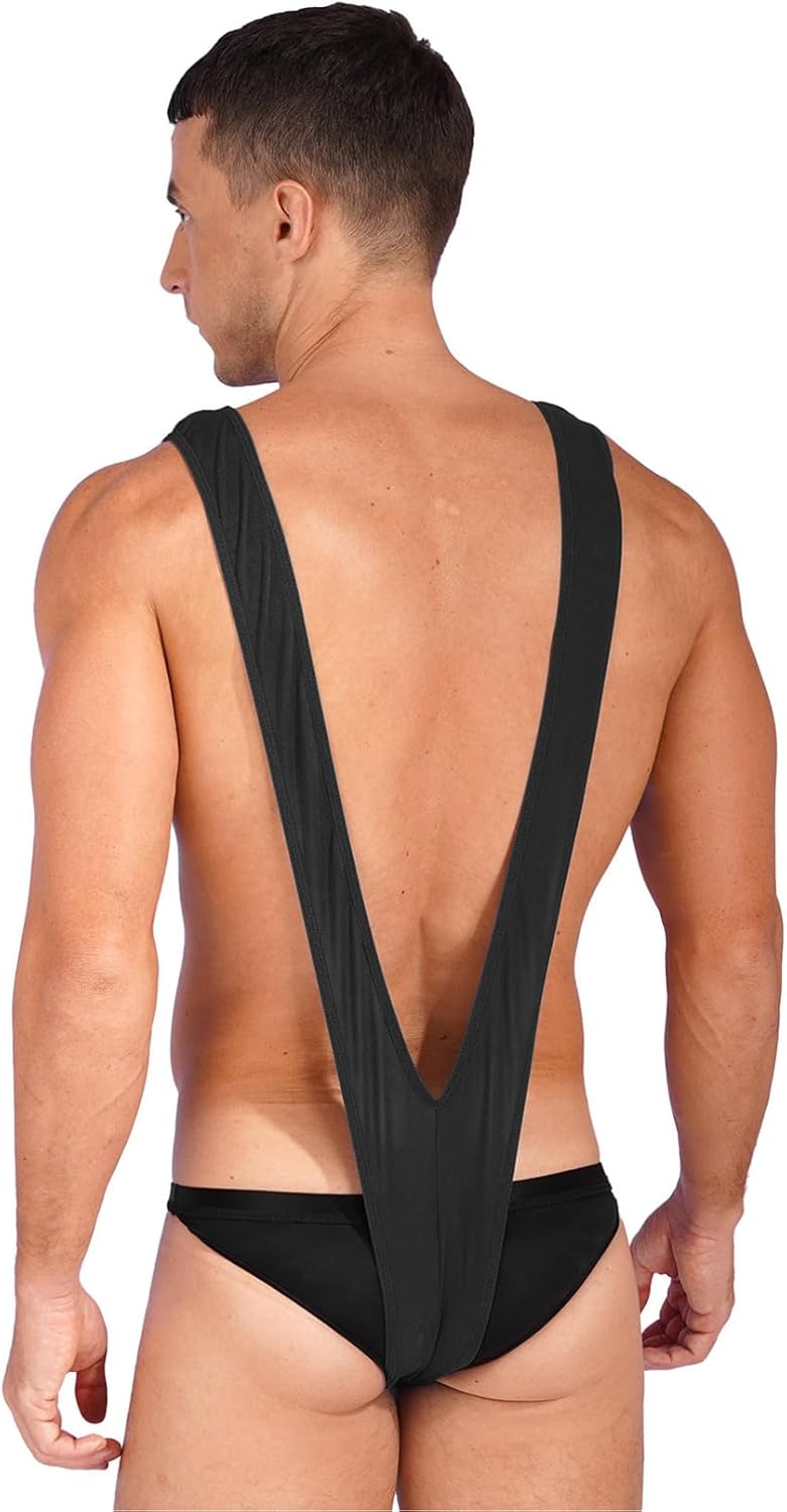 Sxiwei Men's Mankini Bodysuit Underwear One-Piece Swimsuit Suspender Jumpsuit V Neck Swimwear