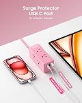 La barre rose,HONIZER 1080J Strip de puissance de protecteur de surpression avec 6ft Cordon d'extension rose,6 Sorties & 3 USB Ports (1 USB-C), Mignon, Mont mural pour les accessoires de bureau de dorme de bureau à domicile, Blush Boost