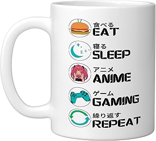 Eat Sleep Anime Gaming Repeat Kawaii Otaku Anime Manga Ceramic Mug, White