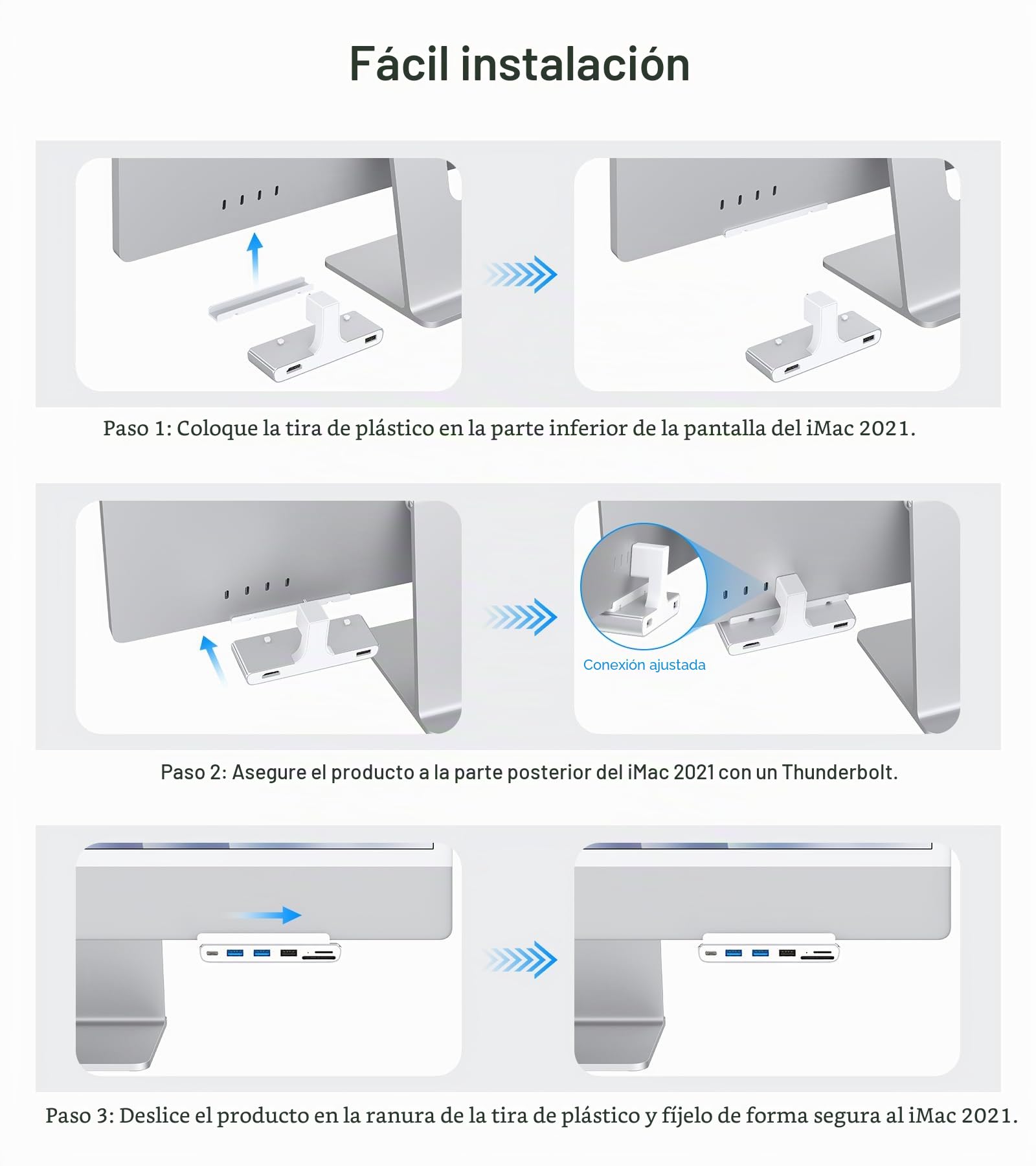 Adaptador USB 8 en 1 para iMac con HDMI 4K @ 60Hz, USB 3.0 5Gb/s, Lector de Tarjetas SD/TF, Base USB C para iMac 24" M1/M3/M4