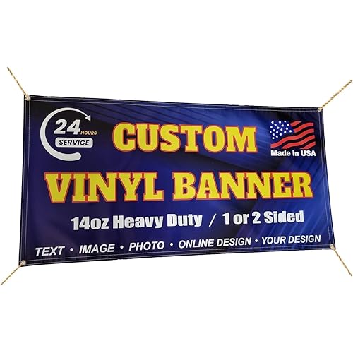 14oz Custom Vinyl Banner, Full Color Personalized Printing, Premium Coated Flex Heavy Duty Sign, Backdrop, Indoor / Outdoor, For Advertising, Tadeshow, Events, Birthday, Special Occasions, Online Design or Print Your Design, 1 or 2 Sided (1 X 4 ft (H X W))
