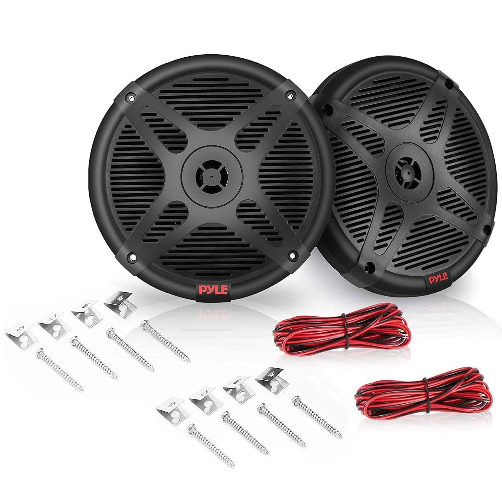 Kit Set para Pyle PLMRBT65B, 2 Altavoces Marinos coaxiales 2 vías con Bluetooth, 16,5 cm 6,5", 300 vatios RMS, 600 vatios máx., 4 ohmios, Resistentes Agua, Pareja + Cables y Tornillos gratuitos