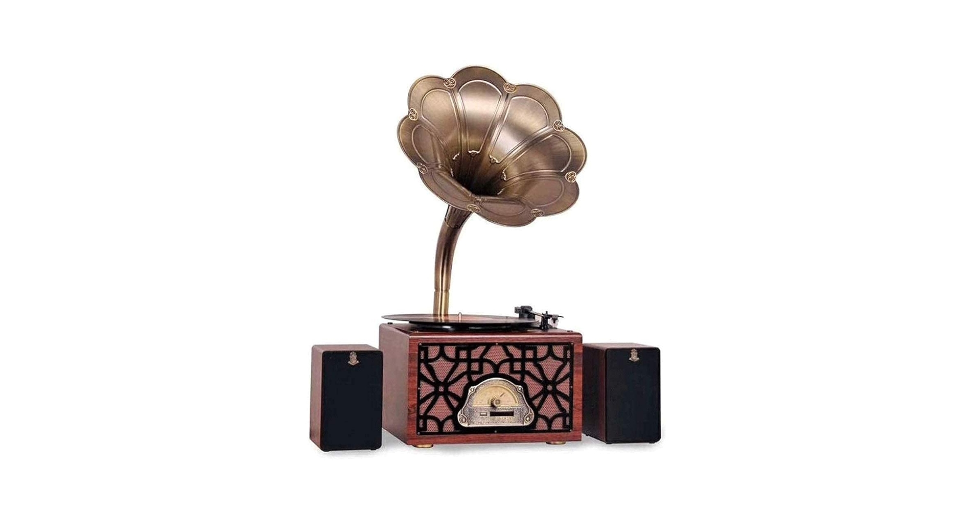 Amazon | レコードプレーヤーレトロ蓄音機カセット付きビッグ