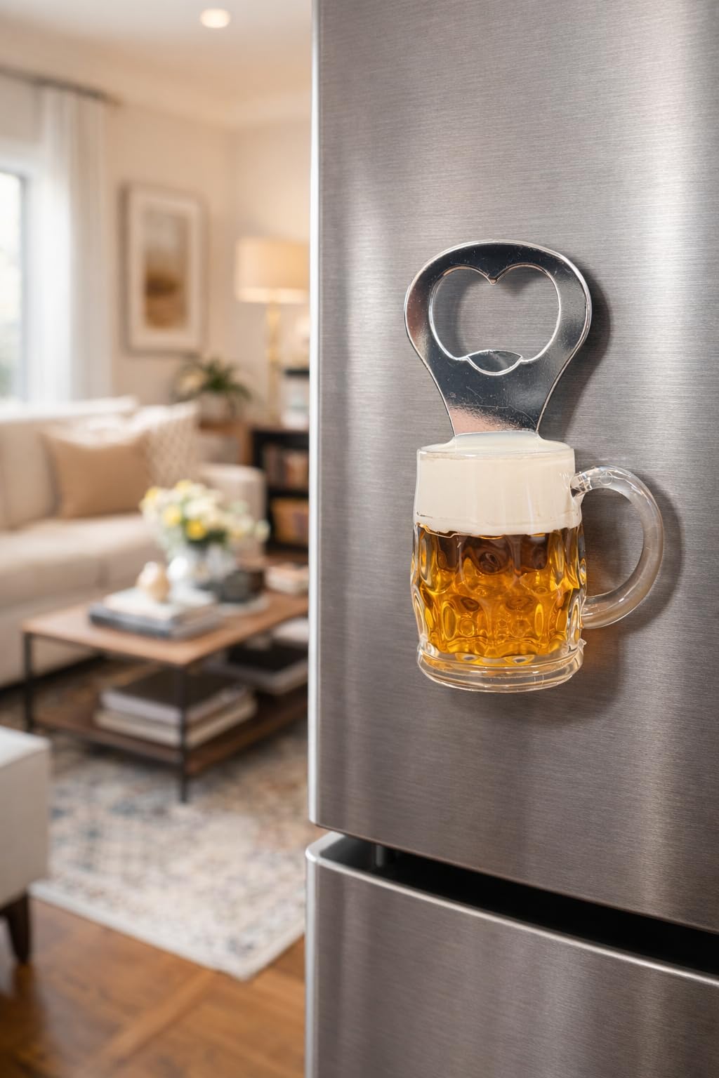 Magnetic Beer Mug Bottle Opener, Stainless Steel, Refrigerator Mount, Bar Accessory-image-7
