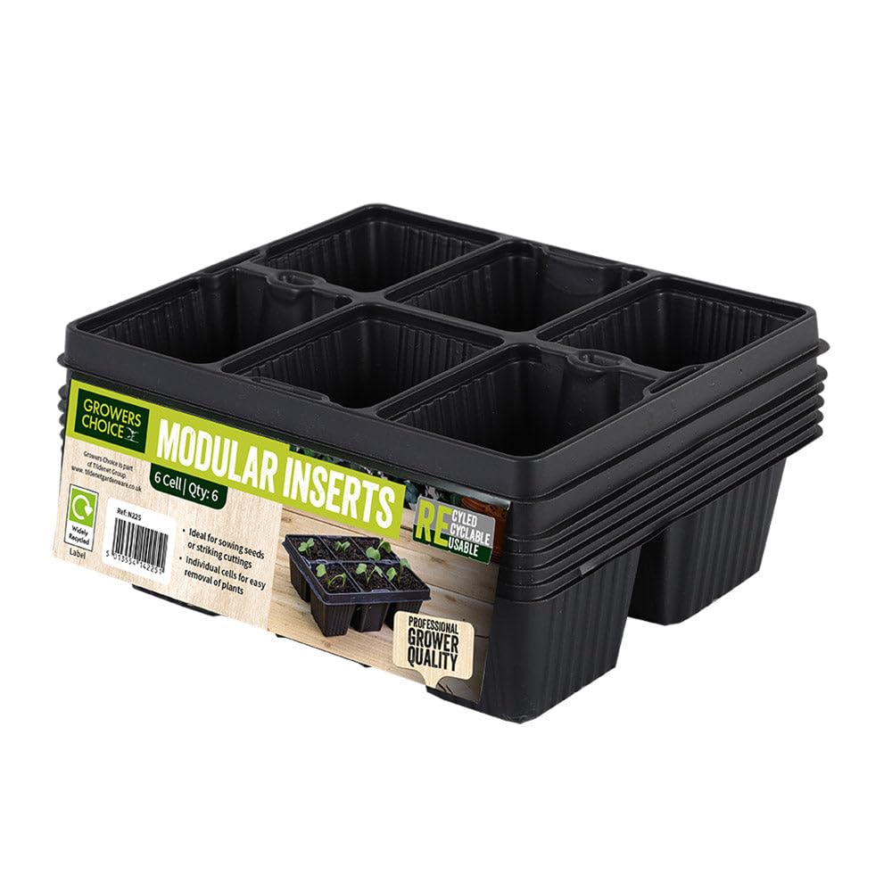Growers Choice Black Modular Insert Seed Trays, 6 Cell Tray, 21 Cm, Plastic, Pack Of 12
