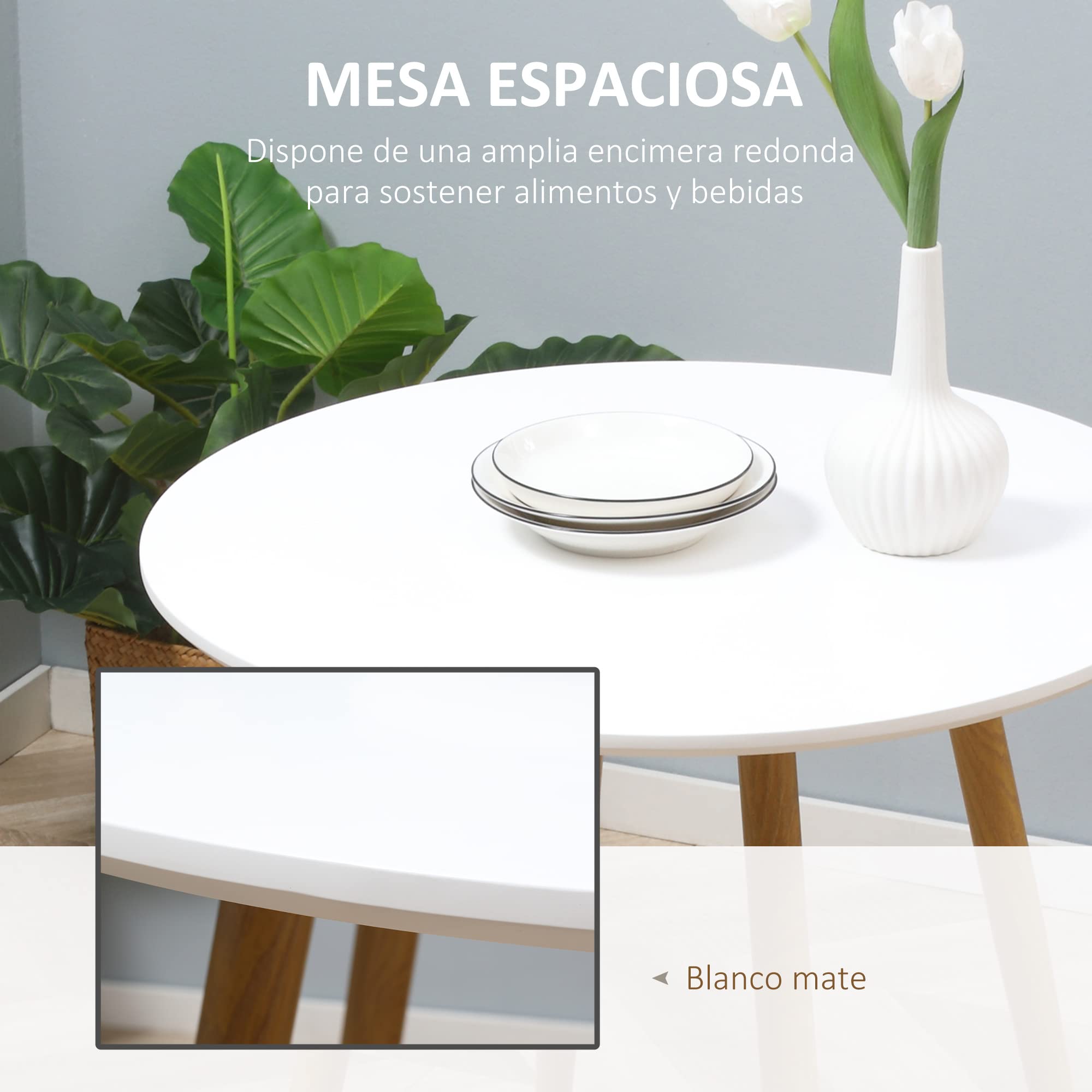 HOMCOM Mesa de Comedor Redonda para 2 Personas Carga 80 kg Ø72x75cm Blanco