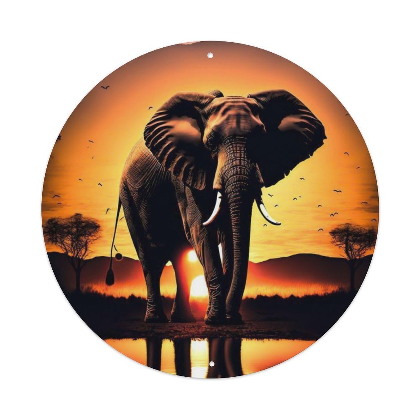Animal African Elephant African Savanna Sunset Safari Wildlife Vintage Metal Tin Sign Plaque Wall Decor for Cafe, Club Bar, Office, Garden Metal Poster 8x8Inch