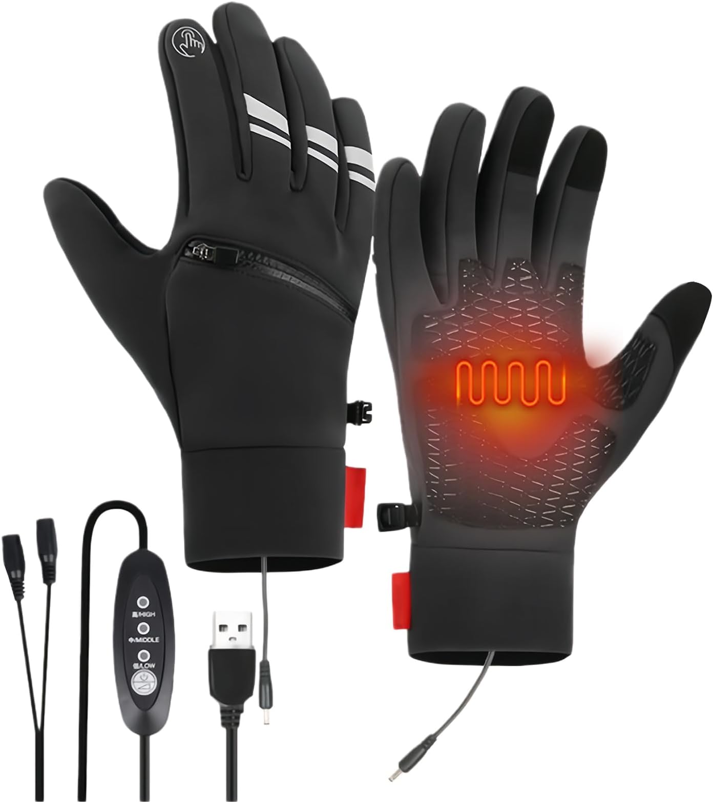 Heated Gloves, USB Electric Mittens, 3 Level Adjustable Waterproof Winter Hand Warmers for Hunting Camping Football Work Motorcycle Outdoor Use, Reusable Thermal Gloves for Men Women
