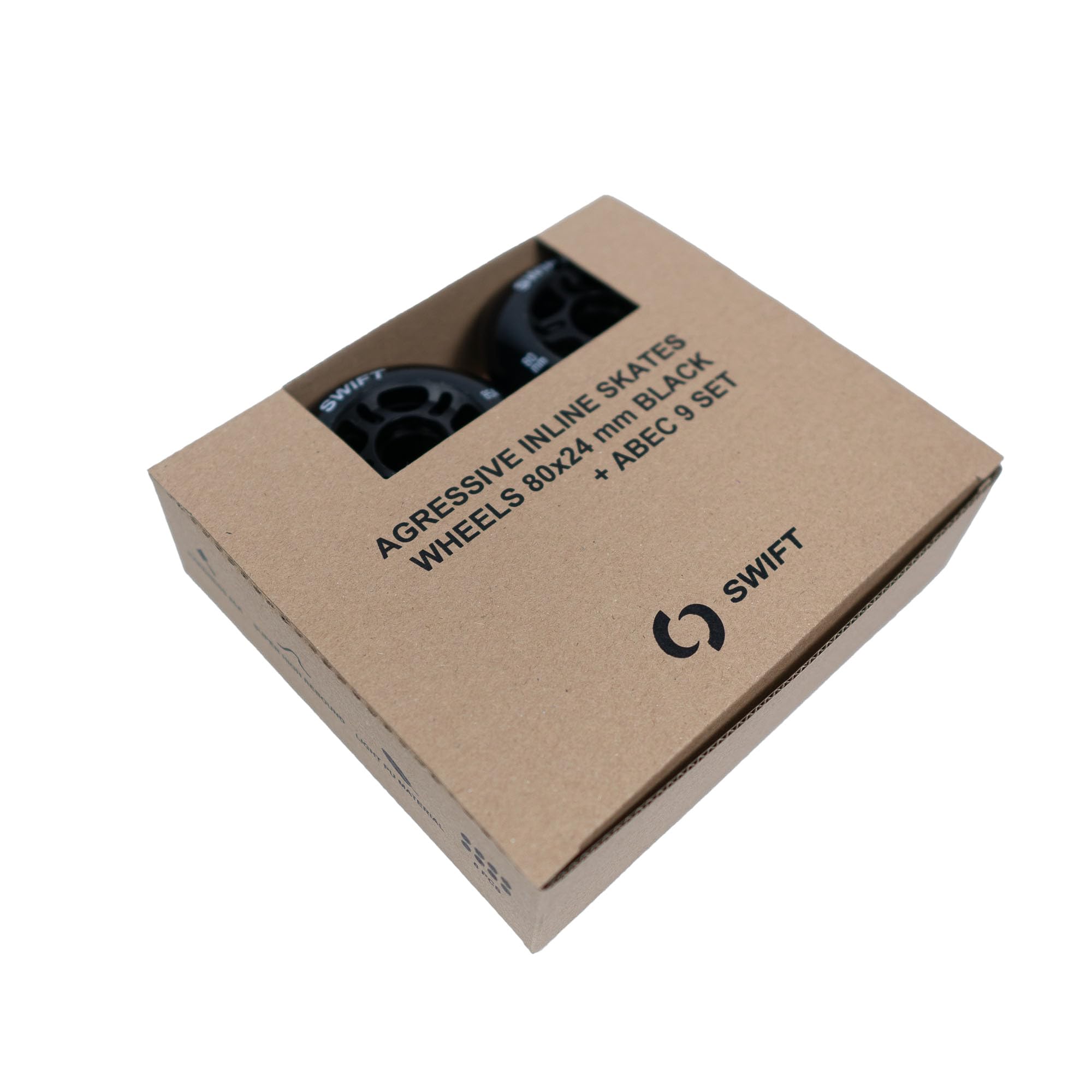 Switch Ruote per roller, 8 pezzi, 80 mm, 85 A/68 mm, 88 A, con cuscinetti ABEC 9, in linea, colore nero