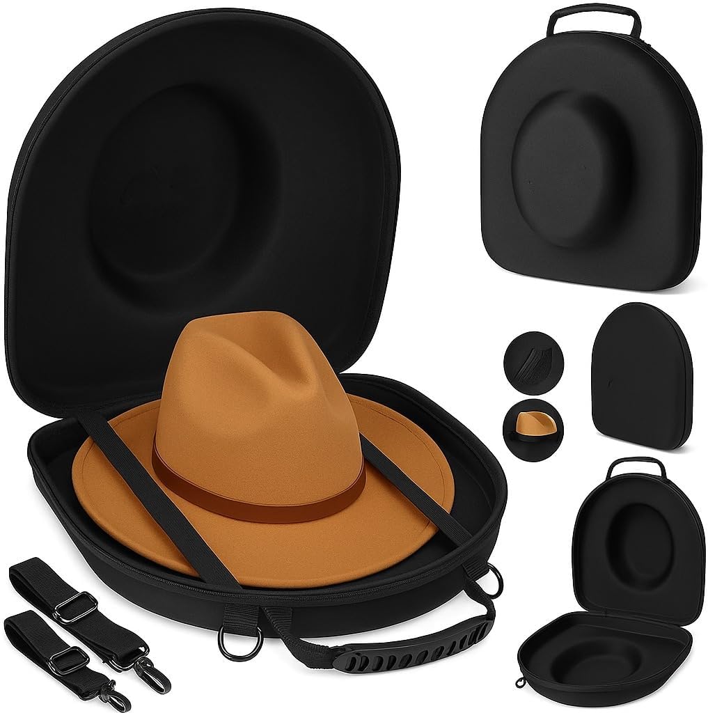 Chichiro Hat Travel Case - Cowboy hat Box, Includes Clips & Plastic Cover, Ideal for Travel & at-Home Storage (Brown)