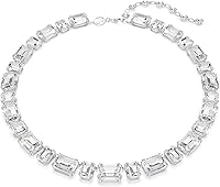 Swarovski Millenia Tennis Necklace: Octagon Cut Clear Crystals, Adjustable Rhodium Finish for Layering Elegance