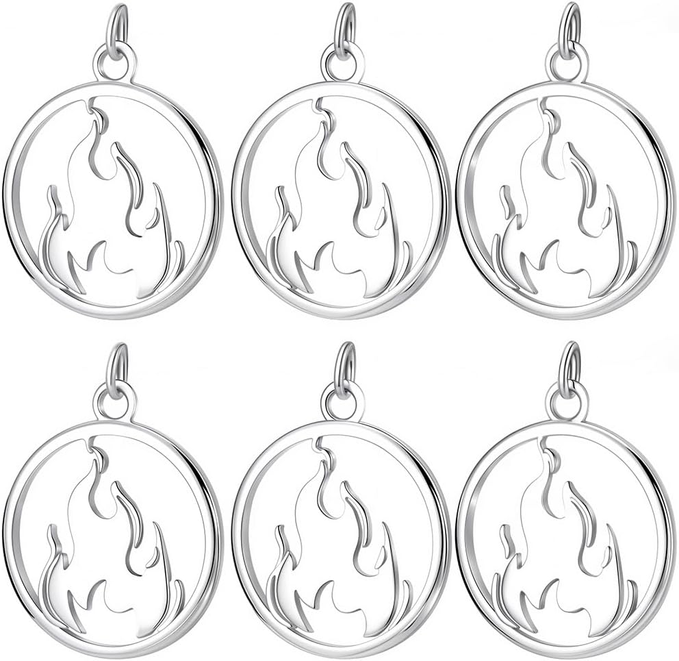 Beebeecraft 1 Box 10Pcs Fire Charms 18K Gold Plated Flat Round with Fire Fireplace Pendants Dangle Charms with Jump Ring for DIY Jewelry Necklace Earrings Bracelet Making