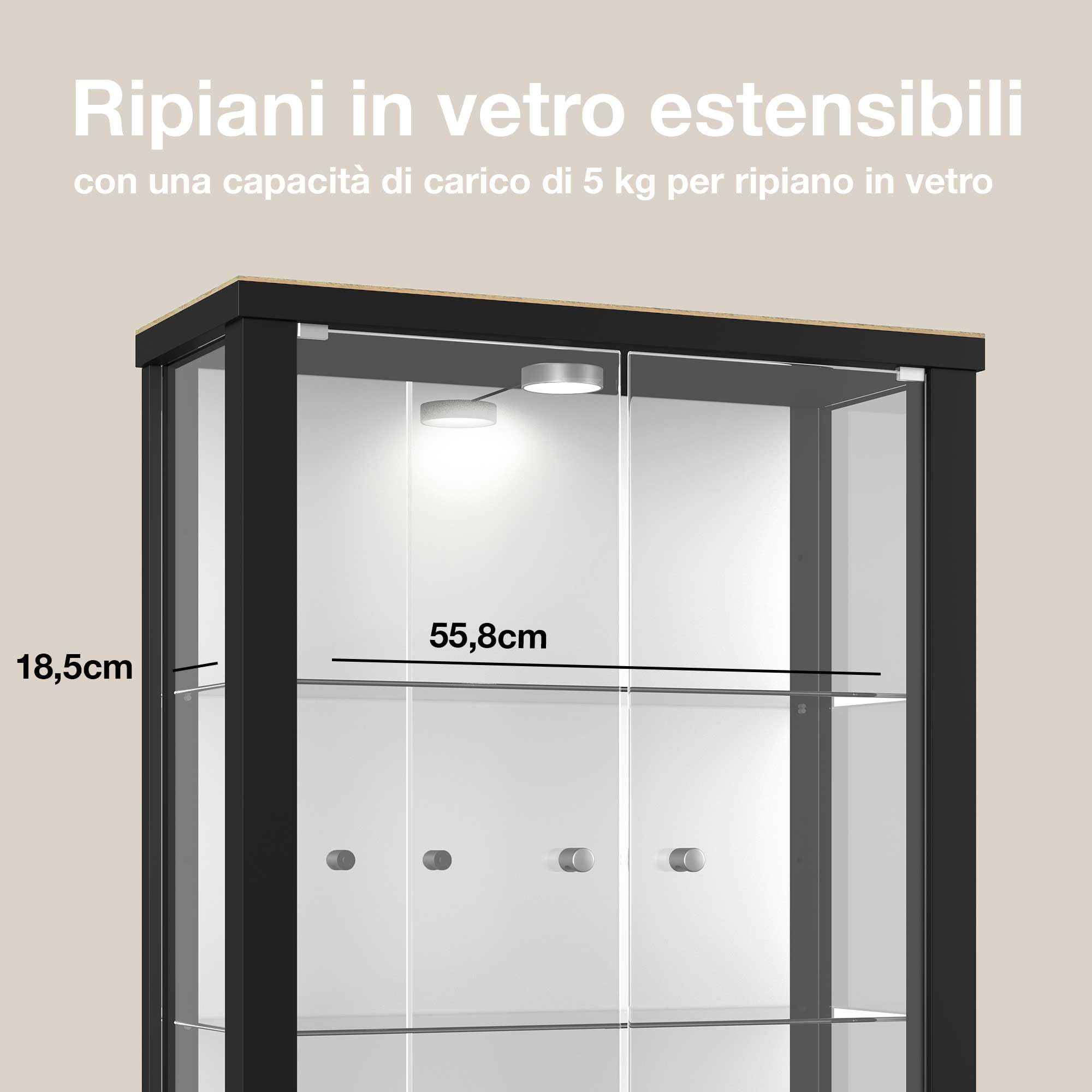Vetrina Collezionisti K-Möbel In Vetro E Faggio 80x60x25 Cm Con Luci LED - Foto 12