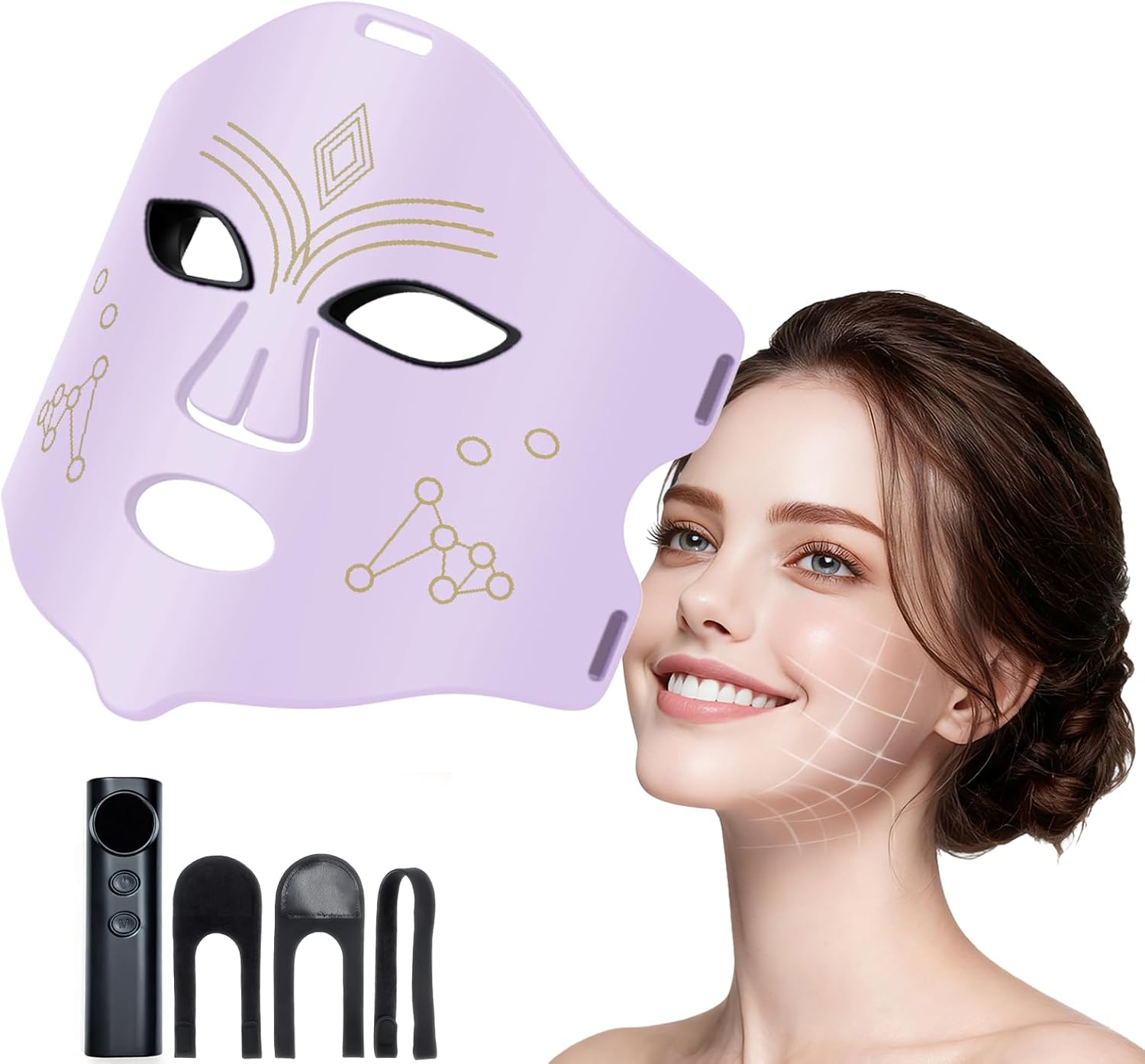 Facial Red Light Therapy, Featuring a Rechargeable Remote-Controlled red Light Therapy mask with Four Light Therapy Modes, Delivering Anti-ageing, Skin-Firming and Radiance-Boosting Benefits（Purple）