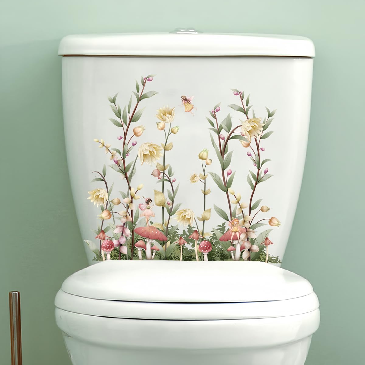 kbatuo Grass Mushroom Bird Toilet Cover Sticker Decals,Flower leaf bird Waterproof Toilet Lid Tank Seat Decals Cistern Self-Adhesive Bathroom Wall Sticker, Transparent, kbatuo-001