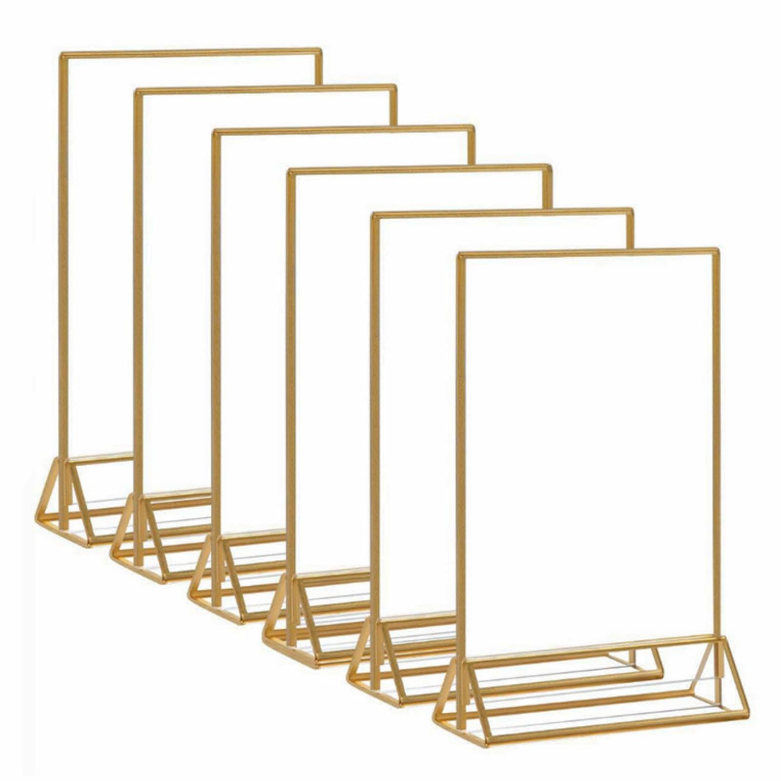 6 Pack Acrylic Display Stand With Gold Border, Picture Frames, Clear Sign Holder for Restaurant Signs, Wedding Table Numbers, Photos, Menu Holder (A5)