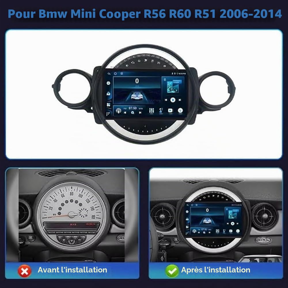 Écran Tactile Audio de Voiture pour BMW Mini Cooper R56 R60 R51 2006-2014 Bluetooth Voiture Stéréo ​WiFi Récepteur Radio FM USB Lien Miroir Auto Navi, 4 Nuclear 1G+16G