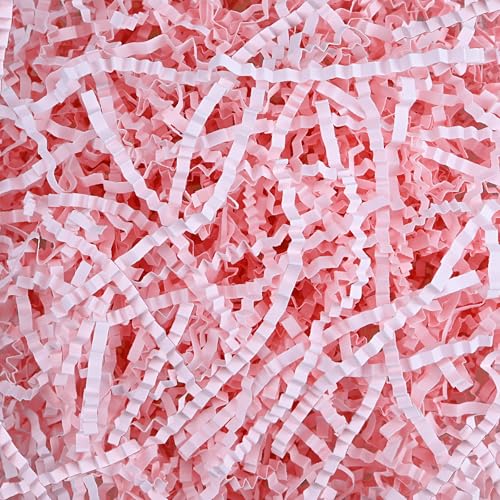 Raissily 10.5oz/300g Crinkle Cut Paper Shred Filler, Packing Grass Cushion for Valentine's Day Wedding Anniversary Easter Engagement Gift Confetti Box Bag Basket Filling Decoration (Light Pink)