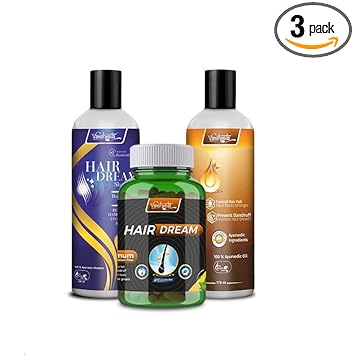 Vanshveda Hair Dream Kit for Hair Loss Control and Healthy Growth, Deep Nourishment & Strength, Suitable for All Types of Hair (Oil 175 ml, Shampoo 200 ml, 60 Capsules)