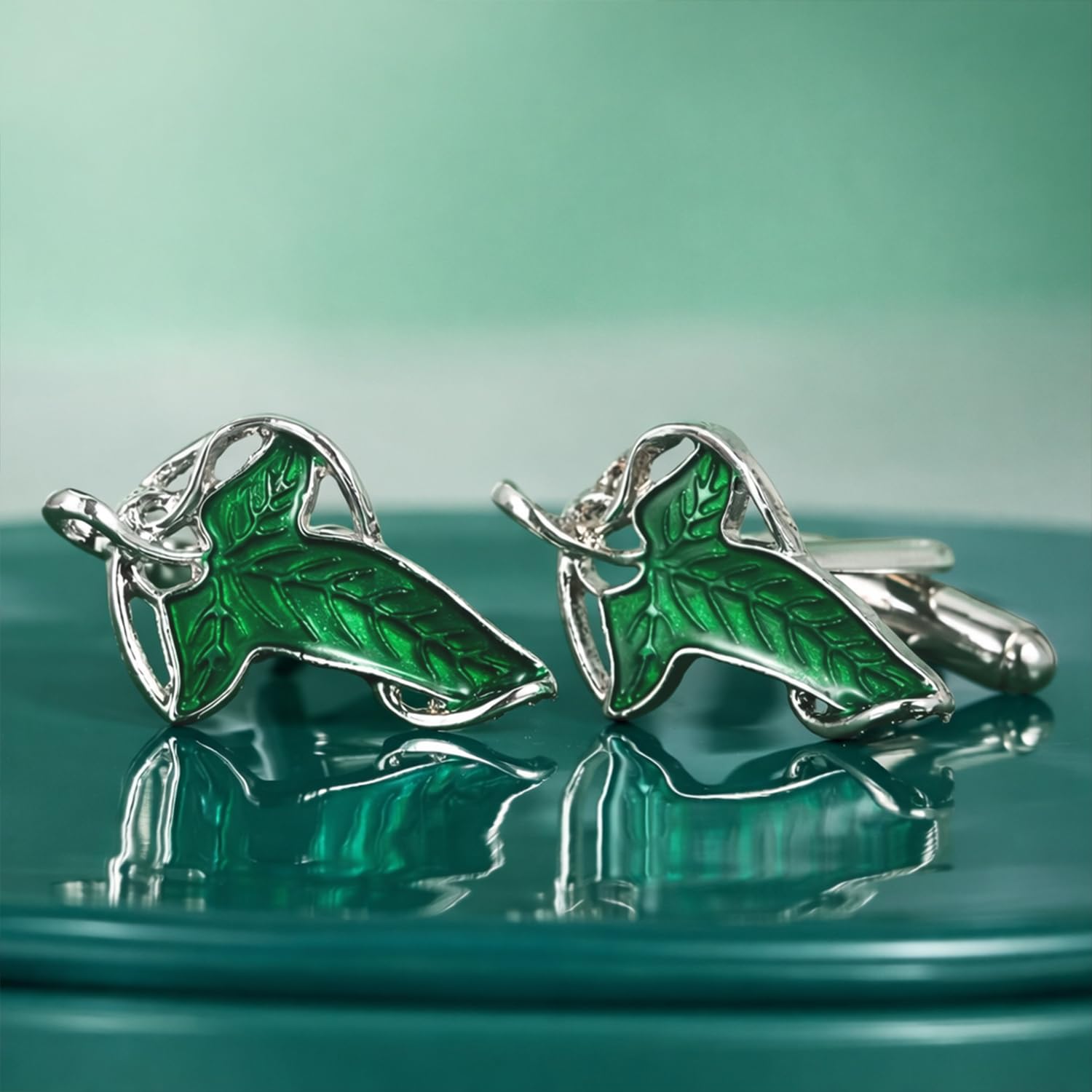 Gemelos de Camisa Hoja de Lorien Hoja Élfica, Regalo para el Padrino, Gemelos Frikis para Bodas y Eventos, 1,6 x 2,7 cm