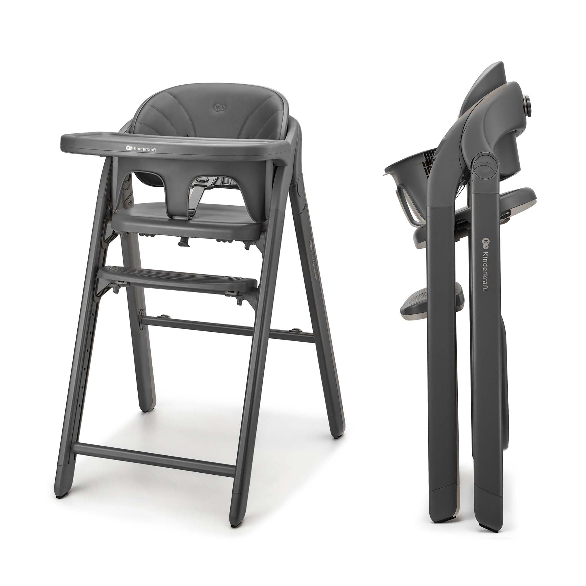Kinderkraft TINO Chaise Haute 3-en-1, Réglable, Harnais 5 Points, Plateau Amovible, Pliable, Facile à Nettoyer, Croît avec l'Enfant, Idéale pour Enfant et Adulte, Gris