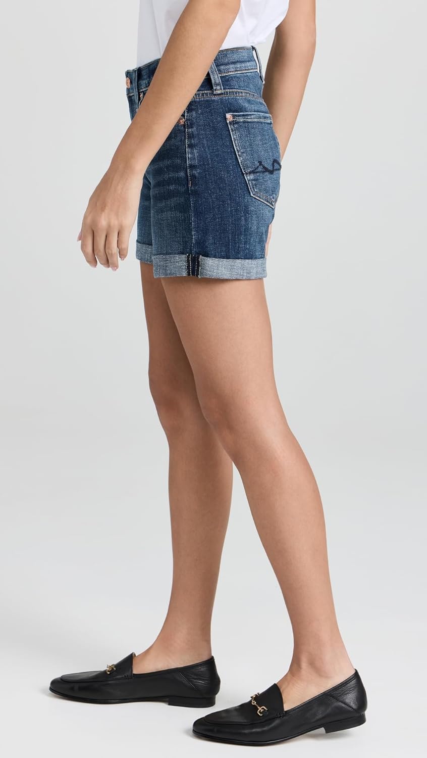 7 for All Mankind Female Broken Twill Mid Roll Shorts - Image 4