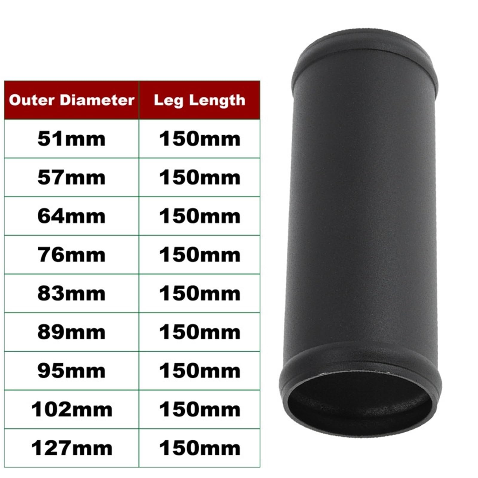 Odpowietrznik wlotu powietrza Uniwersalna prosta rura ze stopu aluminium 6064, średnica zewnętrzna 51/57/64/76/83/89/95/102/127 mm, długość 150, przyłącze do wlotu powietrza(OD 102mm)