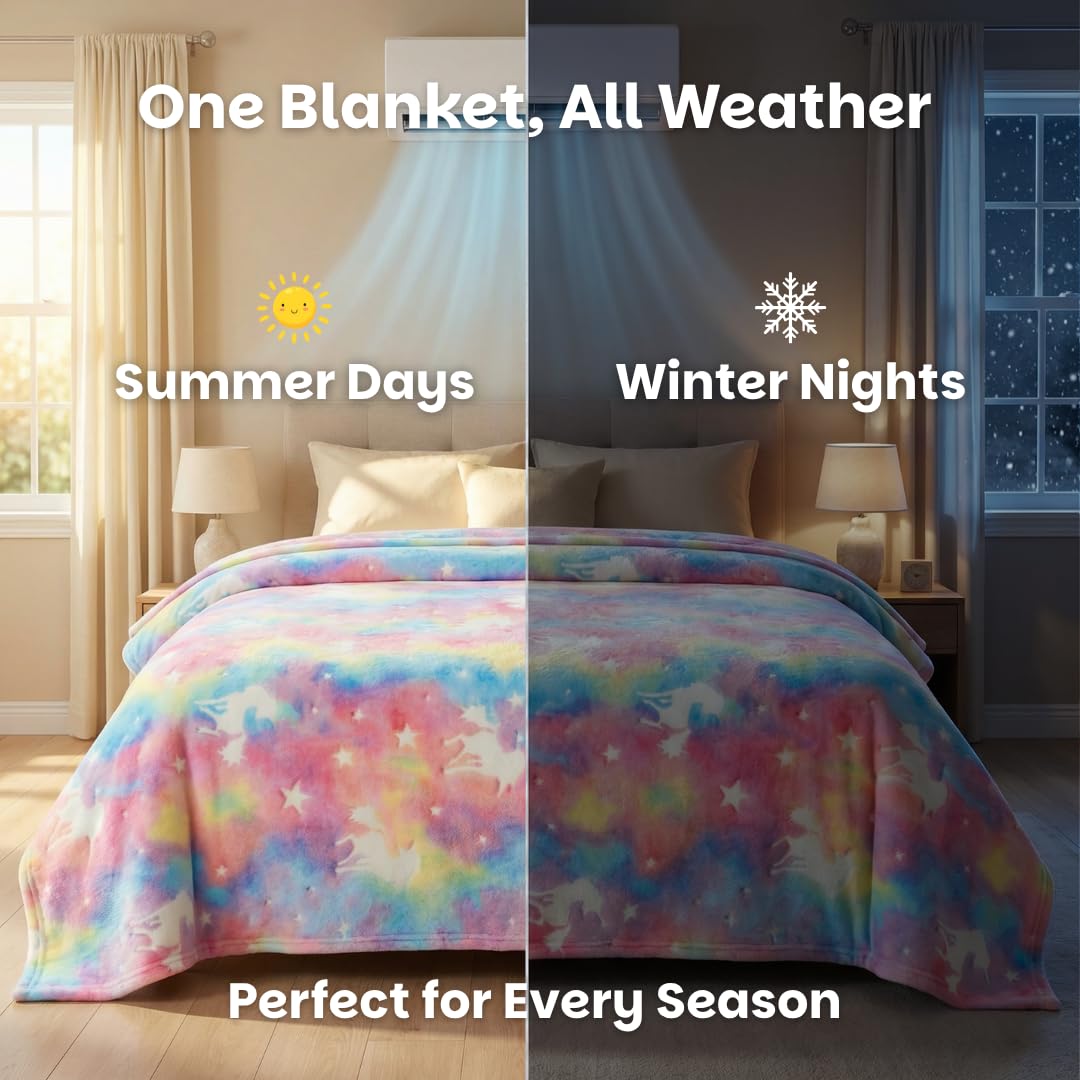 Famyo® Queen Size Glow in The Dark Blanket for Kids - Unicorn | 200x152 cm, 0-15 Years | Soft Flannel Fleece Throw | Cozy & Warm All-Season Glow Blanket | Ideal Gift for Boys & Girls (Pink) 4