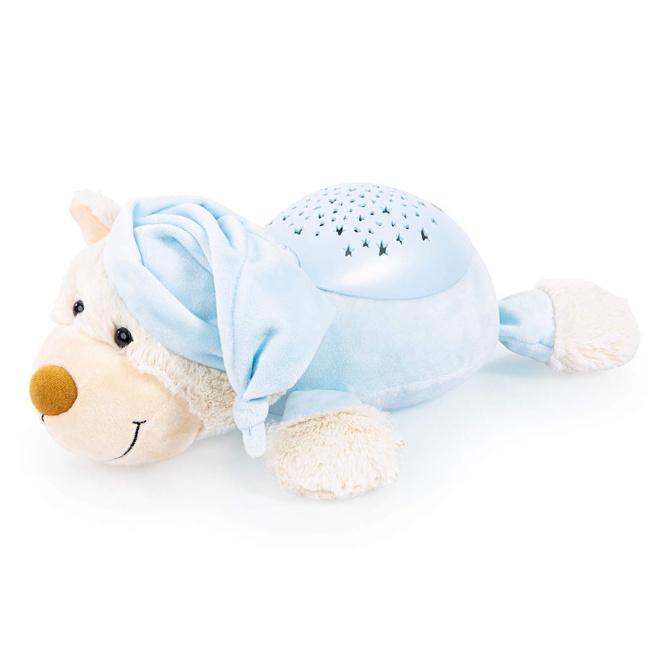 Bayer Design Einschlafhilfe, Schlummerlicht, Nachtlicht mit Sternenlicht, Bär Kuscheltier, Nachtlampe, Kinderlicht, Baby Kinder, blau