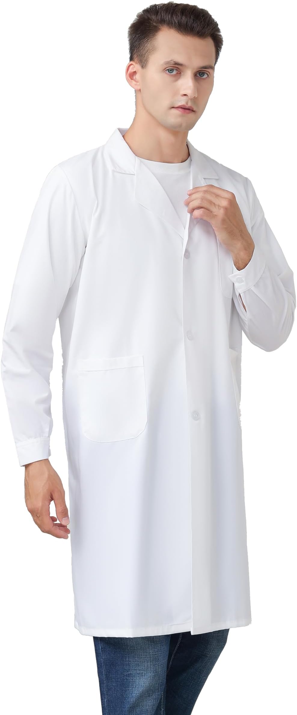 Professional Lab Coat for Men，White long sleeved cotton polyester professional lab coat