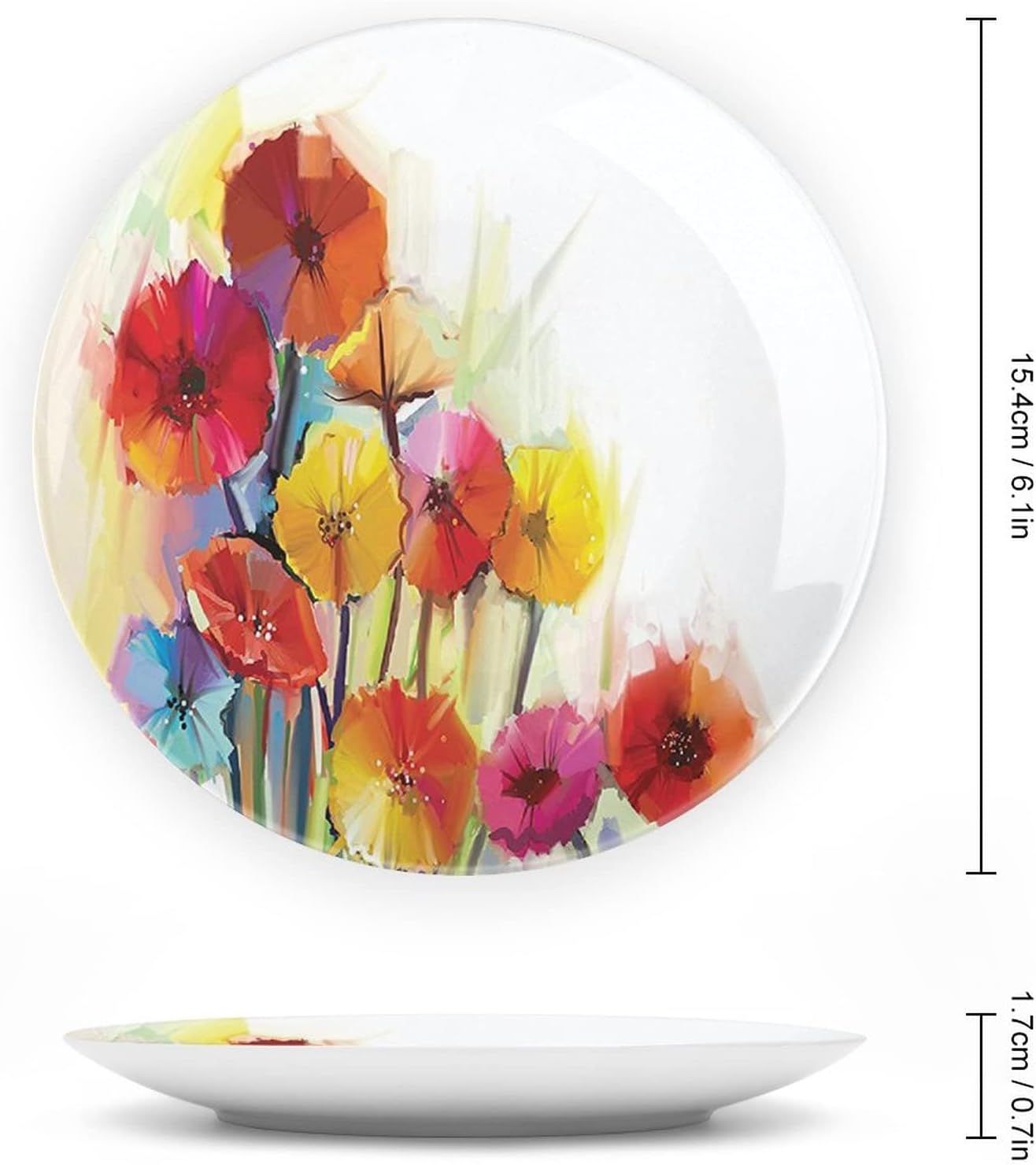 XISUNYA 6 Inch Decorative Plate, Watercolor Ceramic Stoneware, Flower Gerbera Bouquets Romance Blossom Print Ceramic Wall Hanging for Home Office Party Dinner Table Decor, Red Yellow