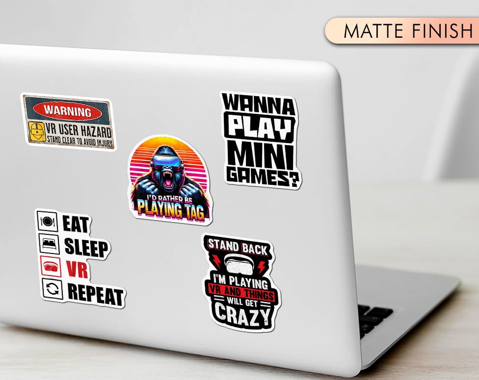 Image of (Set of 5) I'd Rather Be Playing Tag Gorilla Sticker, Wanna Play Mini Games Decal Gift, VR Player Virtual Reality User Hazard Gamer Funny Warning Stickers