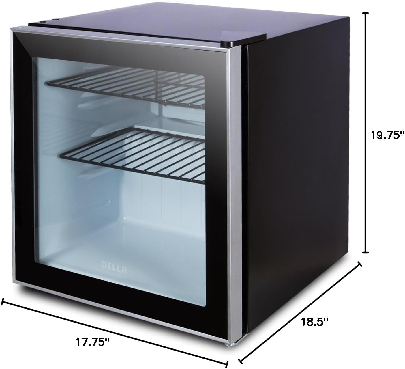 Dimensions of the DELLA 048-GM-48314 Compact Beverage Center: 17.75 inches width, 18.5 inches depth, 19.75 inches height.