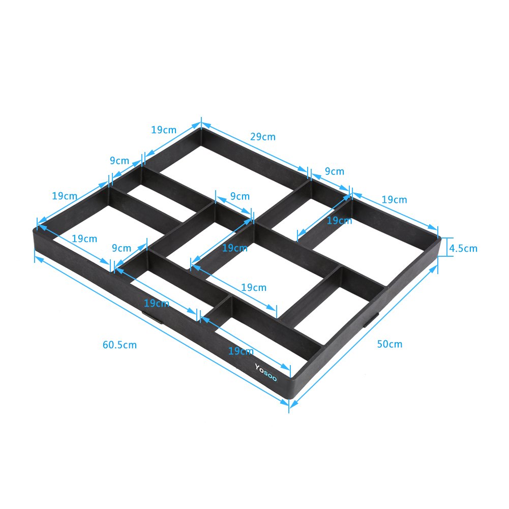 Molde Hormigón 10 Compartimentos 60x50x5 cm, Reutilizable para Jardín Caminos Entradas DIY Negro