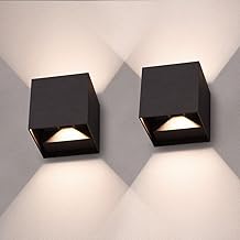HOFTRONIC 2 Pack Kansas LED Wandleuchten Innen/Außen - 6W 540lm - 3000K Warmweiß - IP65 wasserdicht LED Außenwandleuchte - Wandlamp Up Down - Schwarz
