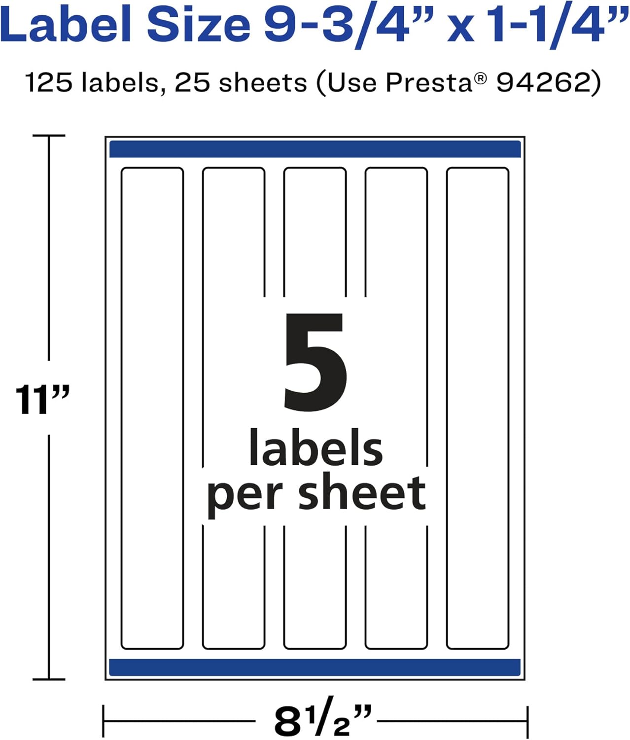 Avery Printable Durable White Rectangle Labels, Sure Feed Technology, 9.75" x 1.25", Print-to-the-Edge, Waterproof Labels, Laser & Pigment-Based Inkjet Compatible, 125 Total